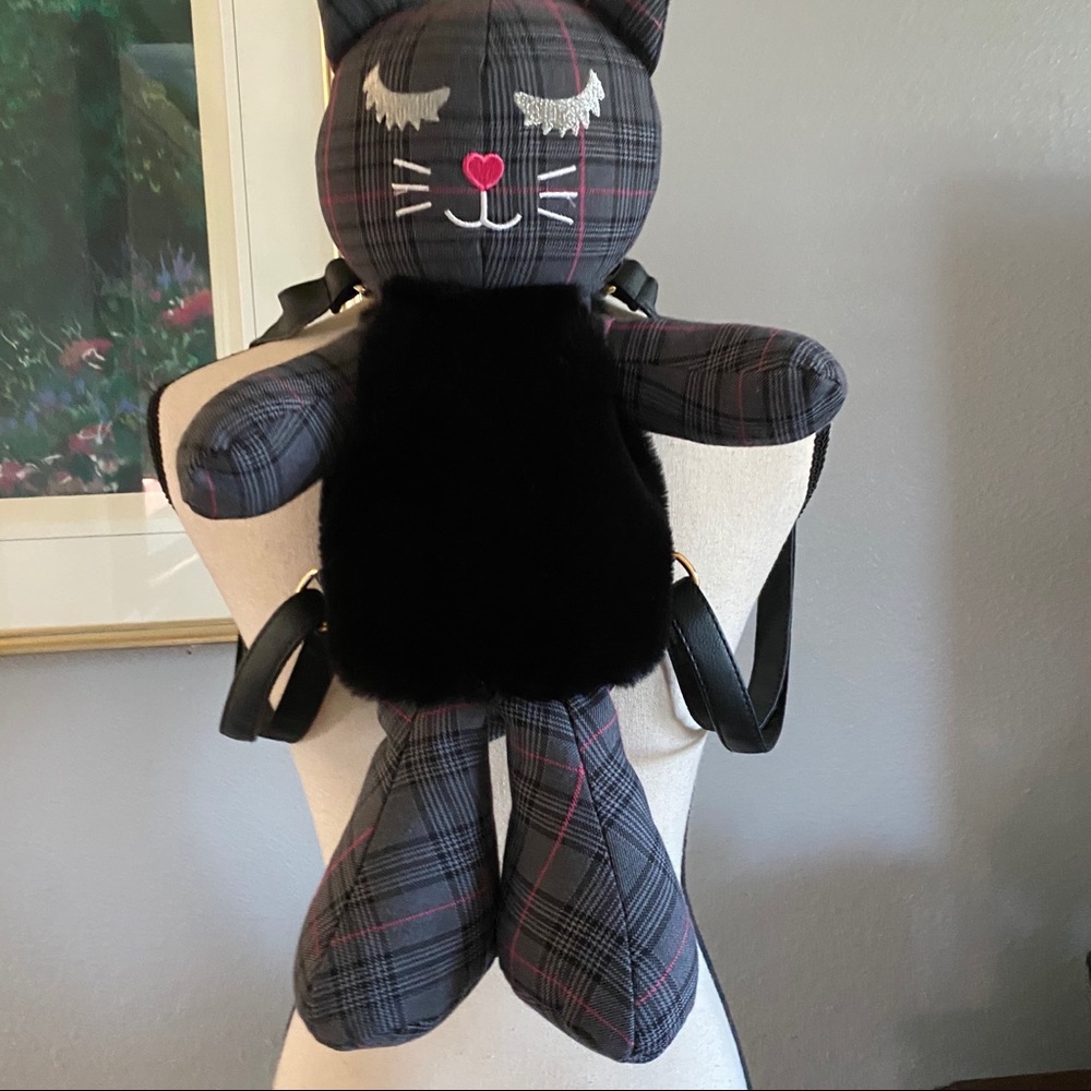 Betsey Johnson Misty Faux Fur Plaid Cat Backpack